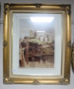 A gilt framed print of Durham Castle