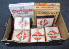 A box of vintage Monopoly board games,