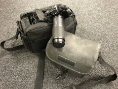 Two cameras bags containing Minolta X30 S camera with lens and accessories,
