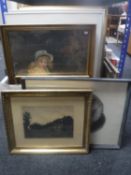 A box of seventeen assorted continental framed pictures and prints