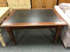 A Victorian mahogany library table with inset leather panel