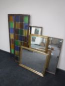 Two stained leaded glass doors and four gilt framed mirrors CONDITION REPORT: Minor