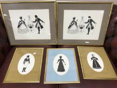 Five gilt framed silhouette pictures