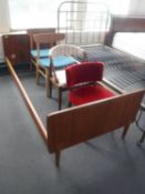 A mid 20th century teak 3' bed frame and a pair of teak chairs,