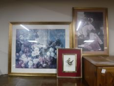 A large gilt framed print - still life and two further prints
