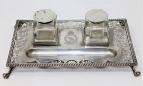 A pierced-silver desk standish, Walker & Hall, Sheffield 1909,