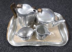 A four-piece Picquot ware tea service on tray