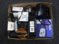 A box of assorted cameras - Minolta, Olympus and Vivitar,