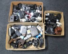 Three boxes of cameras and accessories including a Zorde camera,