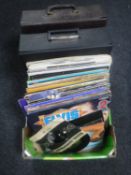 A box of two cases and a quantity of vinyl LP records - Elvis,