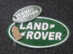 Two cast metal plaques "Land Rover"