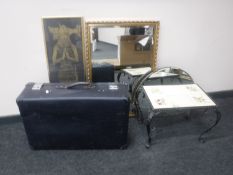 A mid 20th century luggage, Art Deco mirror, print,