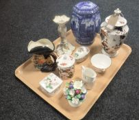 A tray of Ringtons Maling ware, Limoges candlestick, Coalport lidded preserve pot,