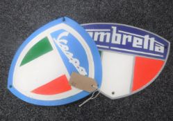 Two cast metal plaques "Vespa and Lambretta"