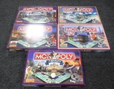 Five Monopoly board games - Cornwall, Newcastle & Gateshead, Yorkshire,