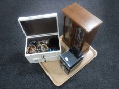 Two jewellery cases and a mirrored chest of costume jewellery