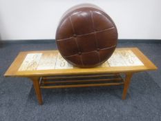 A 20th century teak tile topped coffee table with undershelf together with a circular mid 20th
