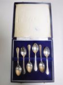 Six cased silver teaspoons, Sheffield hallmarks,