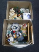 Two boxes of miscellaneous china - Wade whiskey jug, Ringtons millennium caddy,
