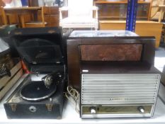 A Crescendo vintage portable gramophone and two radios