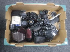 A box of assorted cameras and lenses - Minolta,