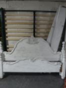 A painted pine Super Kingsize bed frame and mattress base