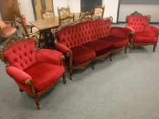 A good quality Rococo style three-piece lounge suite comprising of three seater settee,