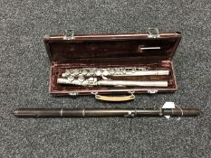 A rosewood flute signed Wallis, 6 Union Street, London,