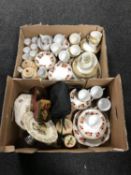 Two boxes of continental china tea service, cake plates, tin,