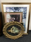 Three 1970's ornate gilt framed pictures,
