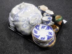 Five Victorian blue and white tureens (three with covers), antique blue and white tea service,
