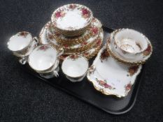 A tray of thirty-two pieces of Royal Albert Old Country Roses tea china