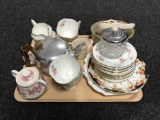 A tray of twenty piece Hammersley bone china tea service, Picquot ware teapot, vintage jelly mould,