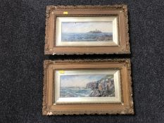 A pair of antiquarian gilt framed oils on boards - seascapes,