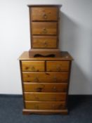 A pine six drawer chest and a bedside chest