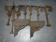 Ten pieces of wrought iron - pair of sink wall brackets and eight railings