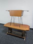 A mahogany two tier coffee table and a teak sewing box and contents