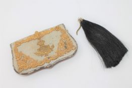 A Victorian officer's cream and scarlet leather gilt brass mounted belt pouch,