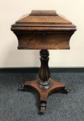 A Regency rosewood pedestal work table containing large quantity of threads