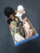 A box of antique and later dolls - German bisque headed doll, golly,