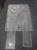An antique etched glass window panel, a/f,