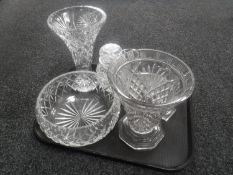 A tray of assorted antique and later glass ware including vases,