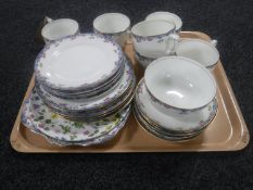 A tray of a twenty-four piece Paragon tea service decorated with pink flowers