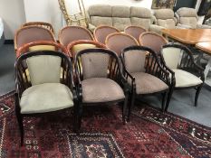 Thirteen assorted pub elbow chairs