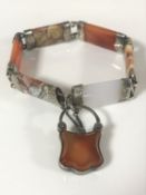 A 19th century Scottish agate and white metal mounted bracelet