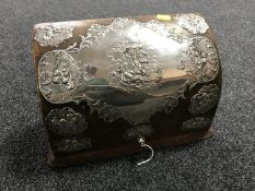 An Edwardian oak and silver mounted correspondence box