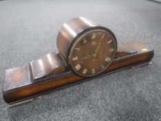 A walnut cased Art Deco Eka Reuben Anchor mantel clock