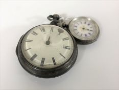 A 19th century pair cased silver pocket watch and a continental silver fob watch