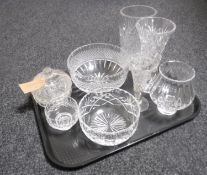 A tray of eight pieces of glass - vases,