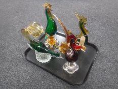 A tray of five late 20th century Murano glass bird figures